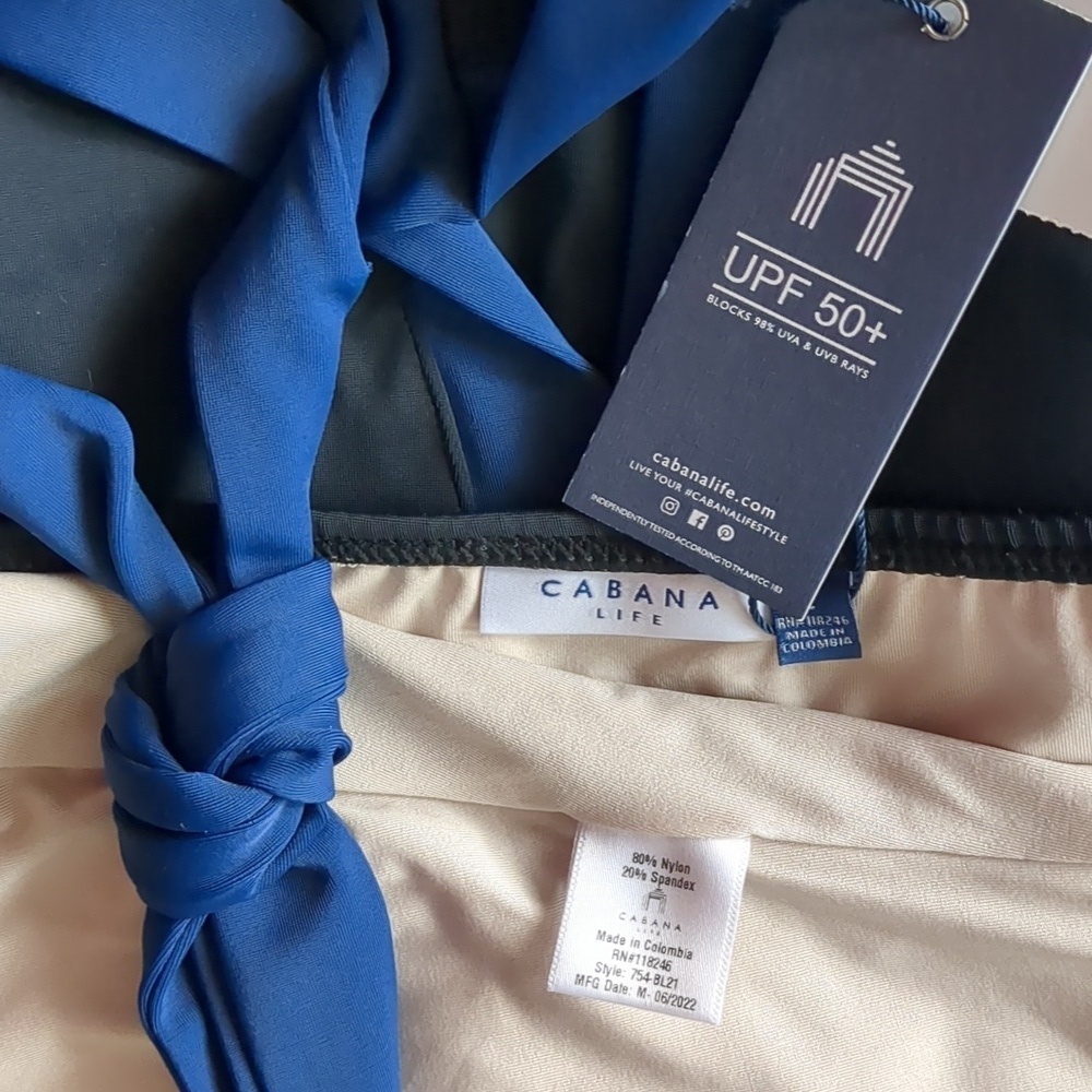 CABABA LIFE Black/Navy Tankini Adjustable Tie Top UPF 50+ NWT - Picture 8 of 17